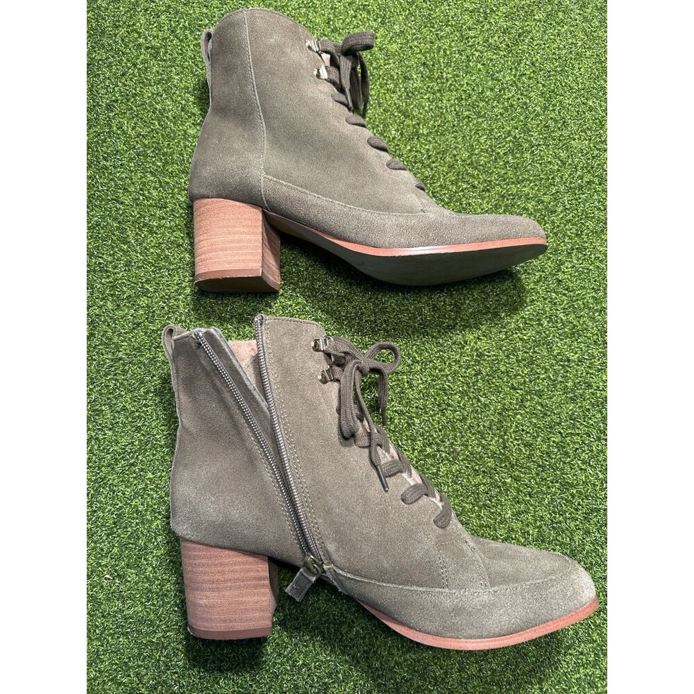 Violet & Red Women’s Jarvis Boot Olive Green Suede Size 8.5 M SIDE ZIP FRONT TIE
